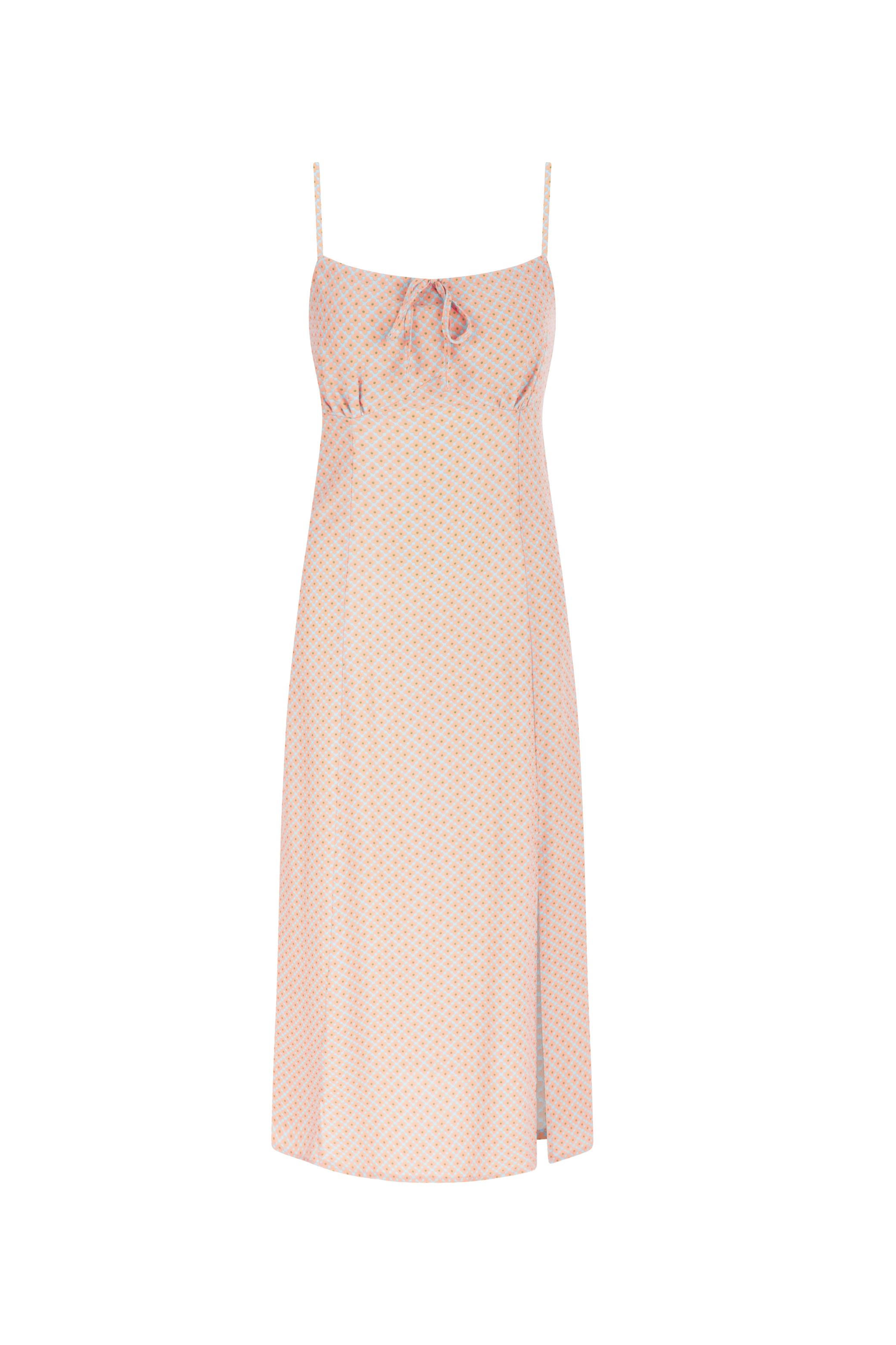 İNCE ASKILI YIRTMAÇLI MİDİ ELBİSE