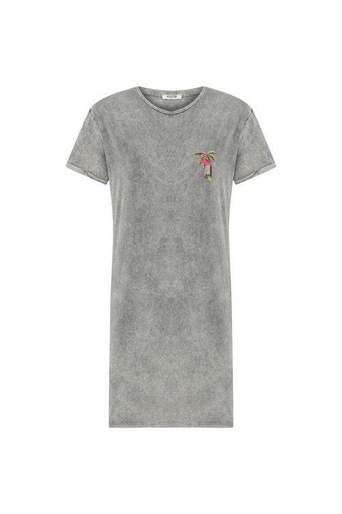  TROPİKAL DETAYLI KISA KOLLU MİNİ ELBİSE