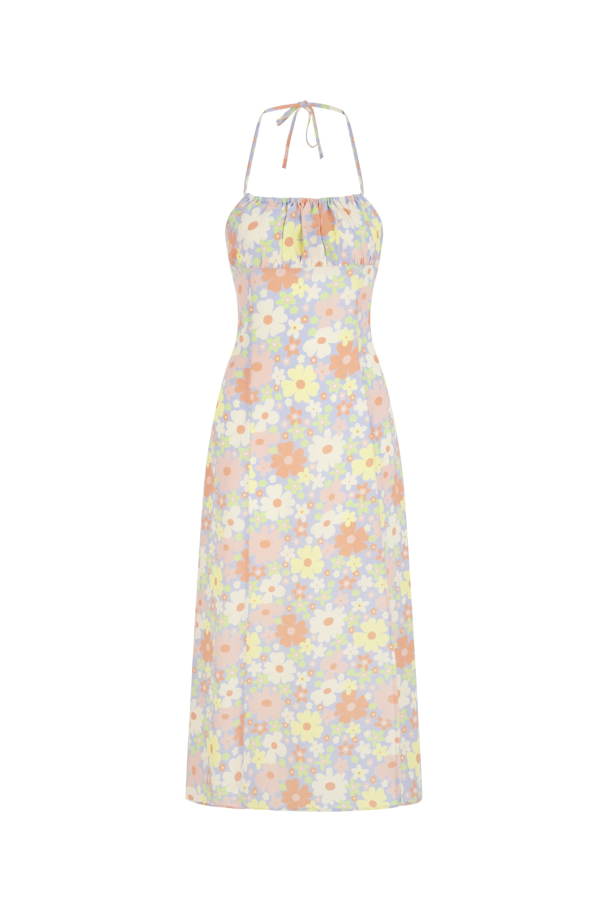 YIRTMAÇ DETAYLI ASKILI VİSKOZ UZUN ELBİSE