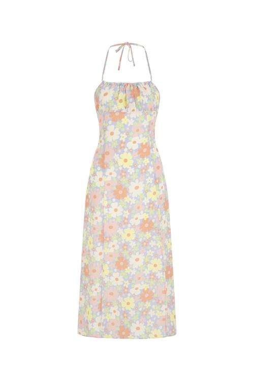  YIRTMAÇ DETAYLI ASKILI VİSKOZ UZUN ELBİSE