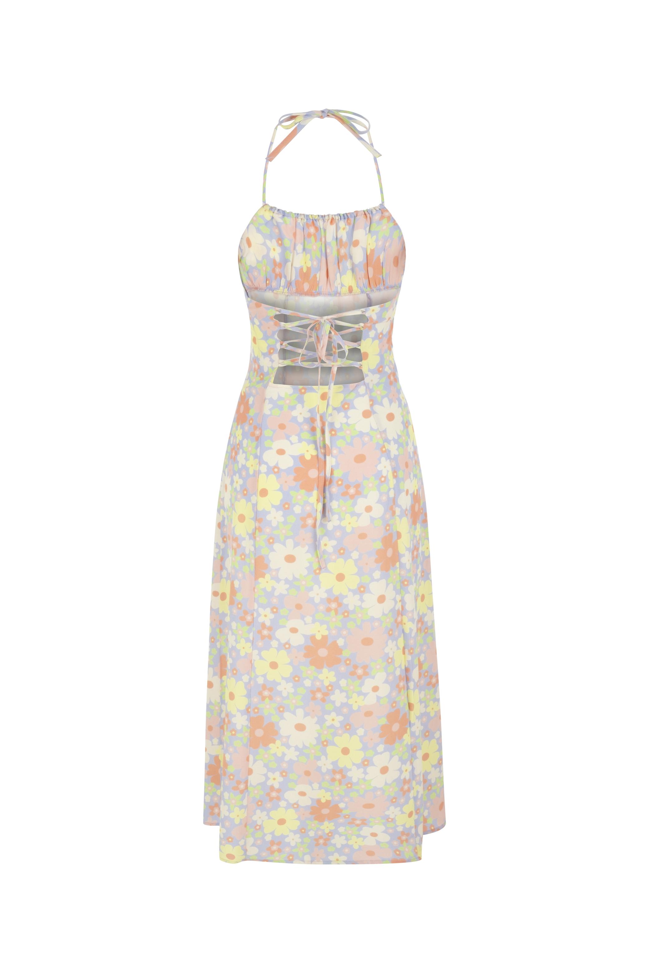 YIRTMAÇ DETAYLI ASKILI VİSKOZ UZUN ELBİSE