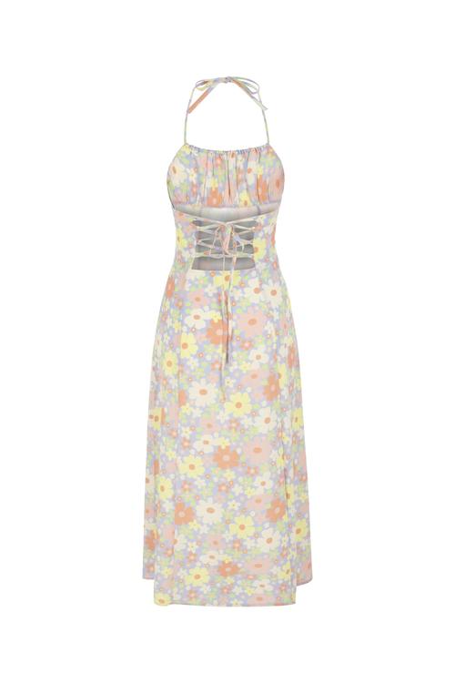  YIRTMAÇ DETAYLI ASKILI VİSKOZ UZUN ELBİSE