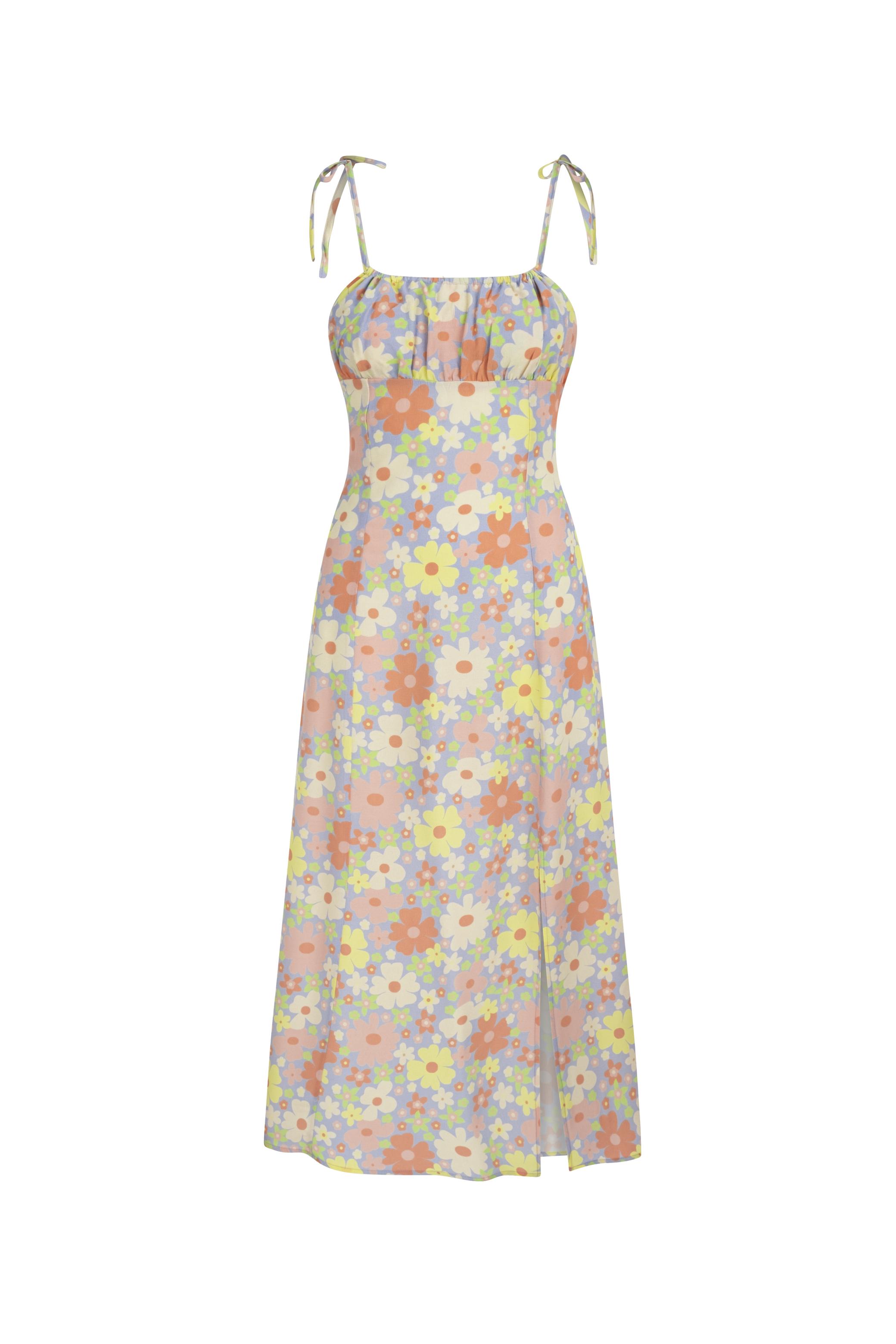 YIRTMAÇ DETAYLI ASKILI VİSKOZ UZUN ELBİSE