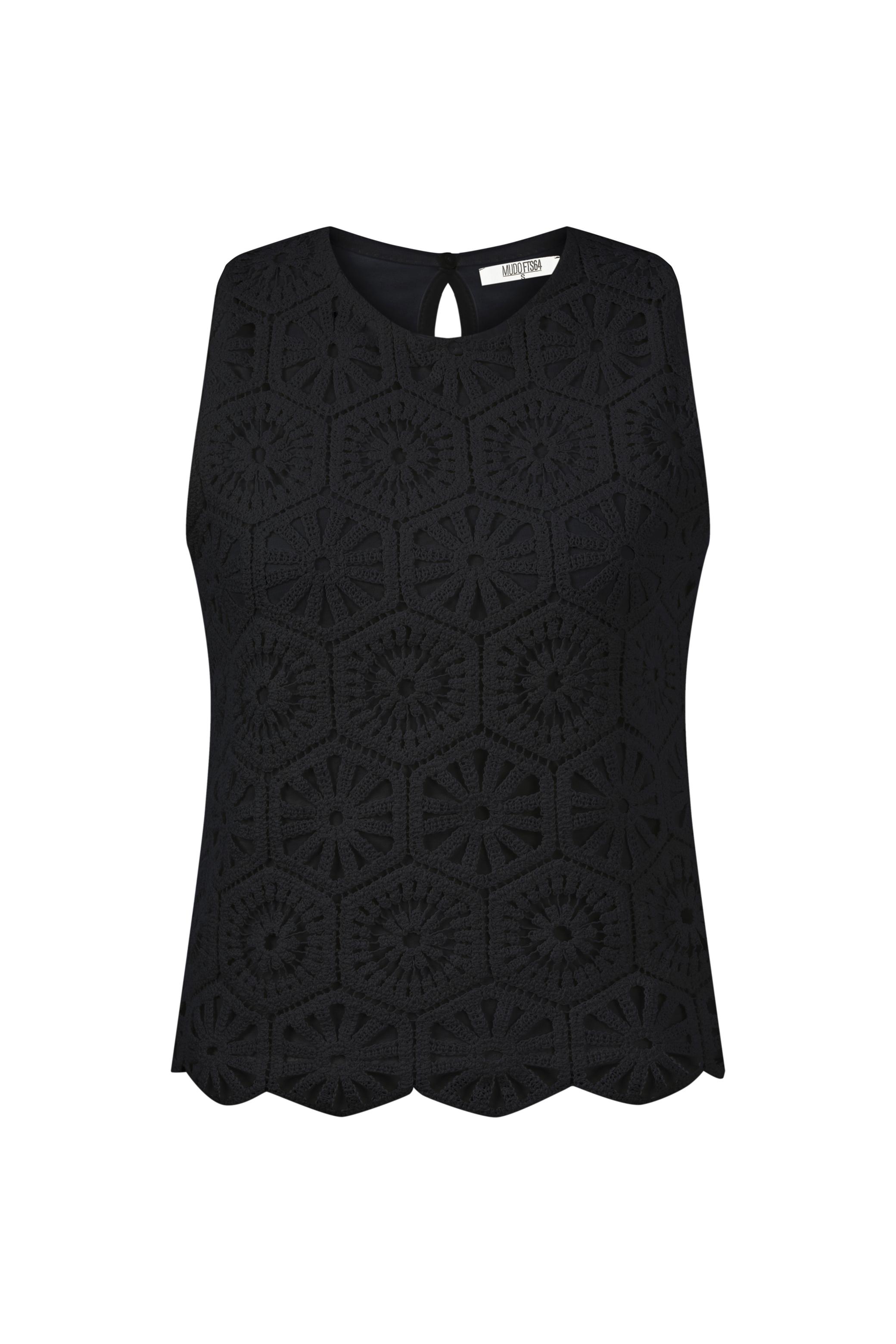 DANTEL DESENLİ KOLSUZ ÖRME BLUZ