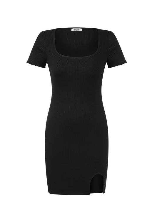  YIRTMAÇ DETAYLI DÜZ KESİM MİNİ ELBİSE