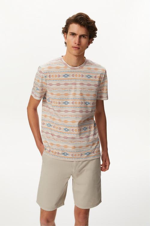  ETNİK DESENLİ BİSİKLET YAKA T-SHIRT