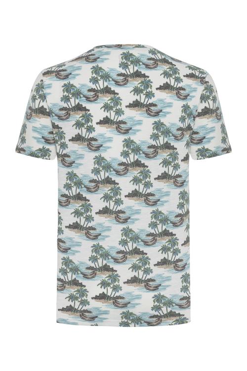  PALMİYE BASKILI BİSİKLET YAKA KISA KOLLU T-SHIRT
