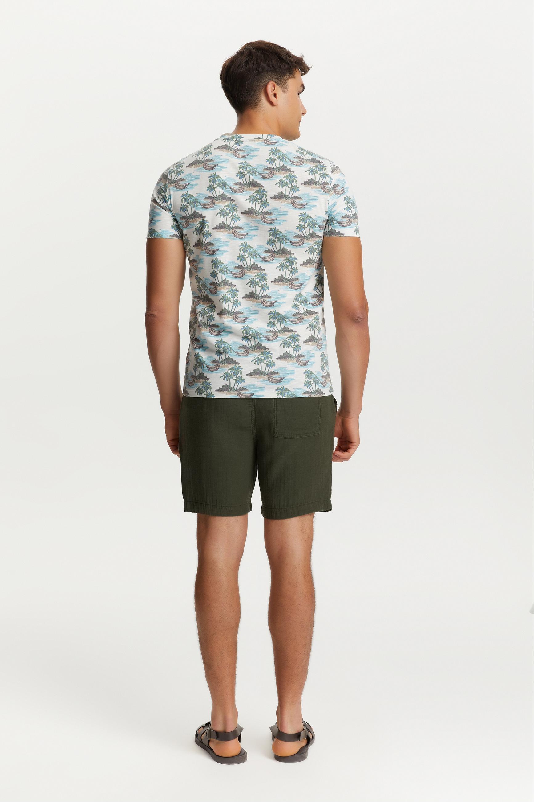 PALMİYE BASKILI BİSİKLET YAKA KISA KOLLU T-SHIRT