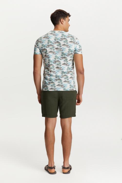  PALMİYE BASKILI BİSİKLET YAKA KISA KOLLU T-SHIRT