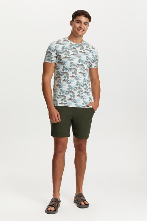  PALMİYE BASKILI BİSİKLET YAKA KISA KOLLU T-SHIRT