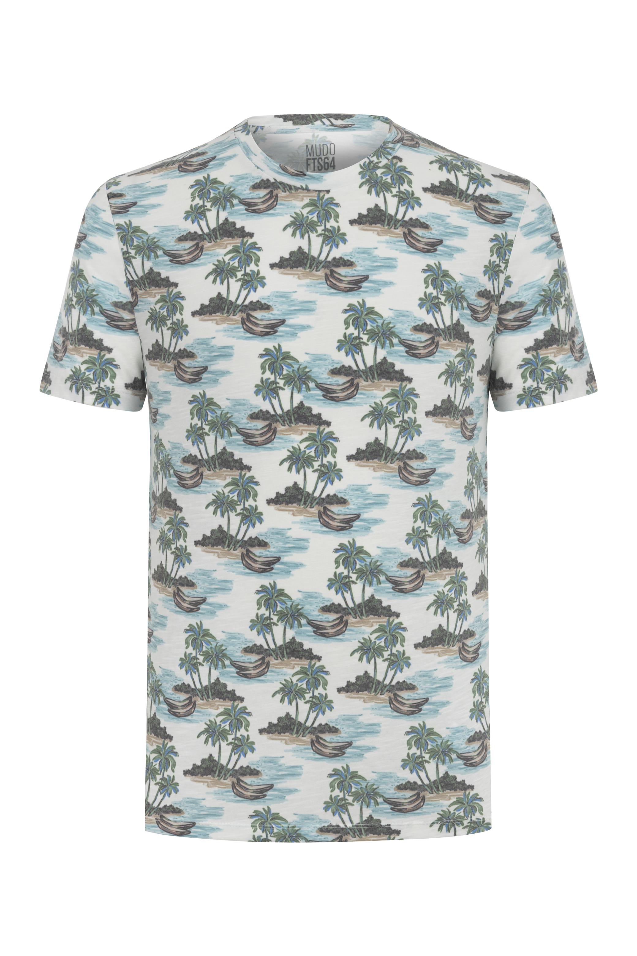 PALMİYE BASKILI BİSİKLET YAKA KISA KOLLU T-SHIRT