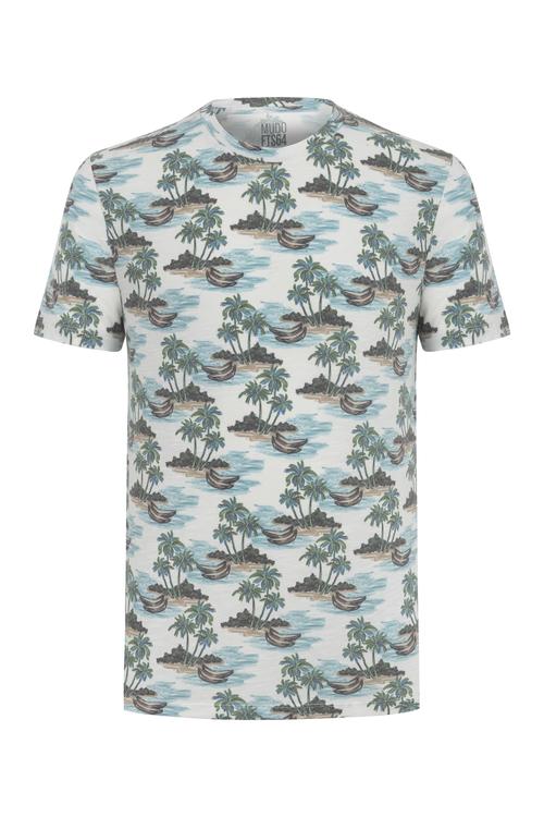  PALMİYE BASKILI BİSİKLET YAKA KISA KOLLU T-SHIRT