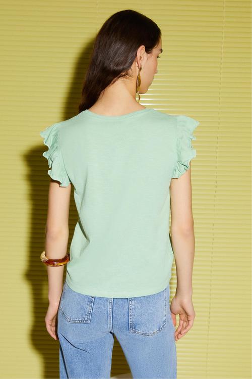  FIRFIR DETAYLI BİSİKLET YAKA T-SHIRT