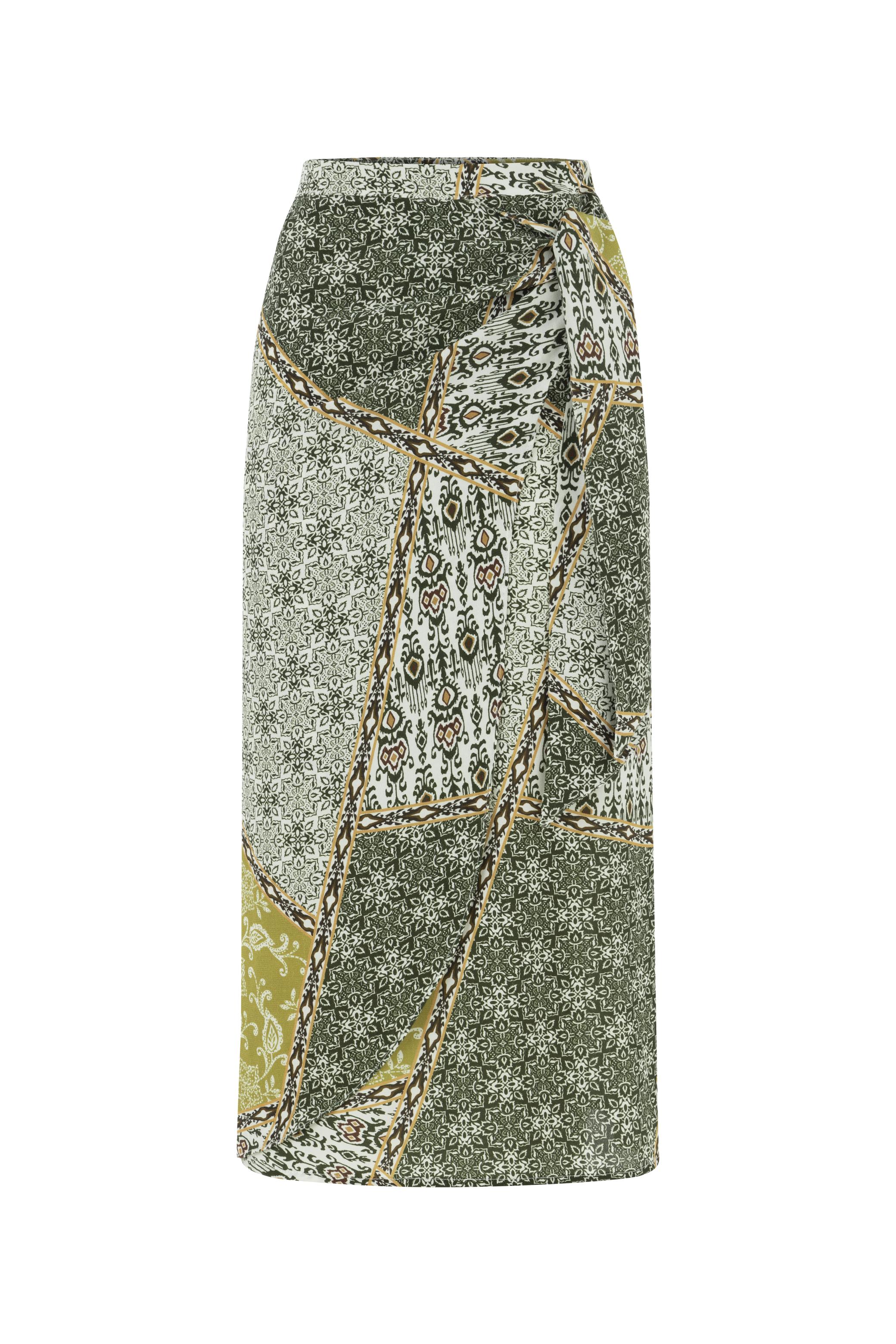 ETNİK DESENLİ MİDİ VİSKOZ ETEK