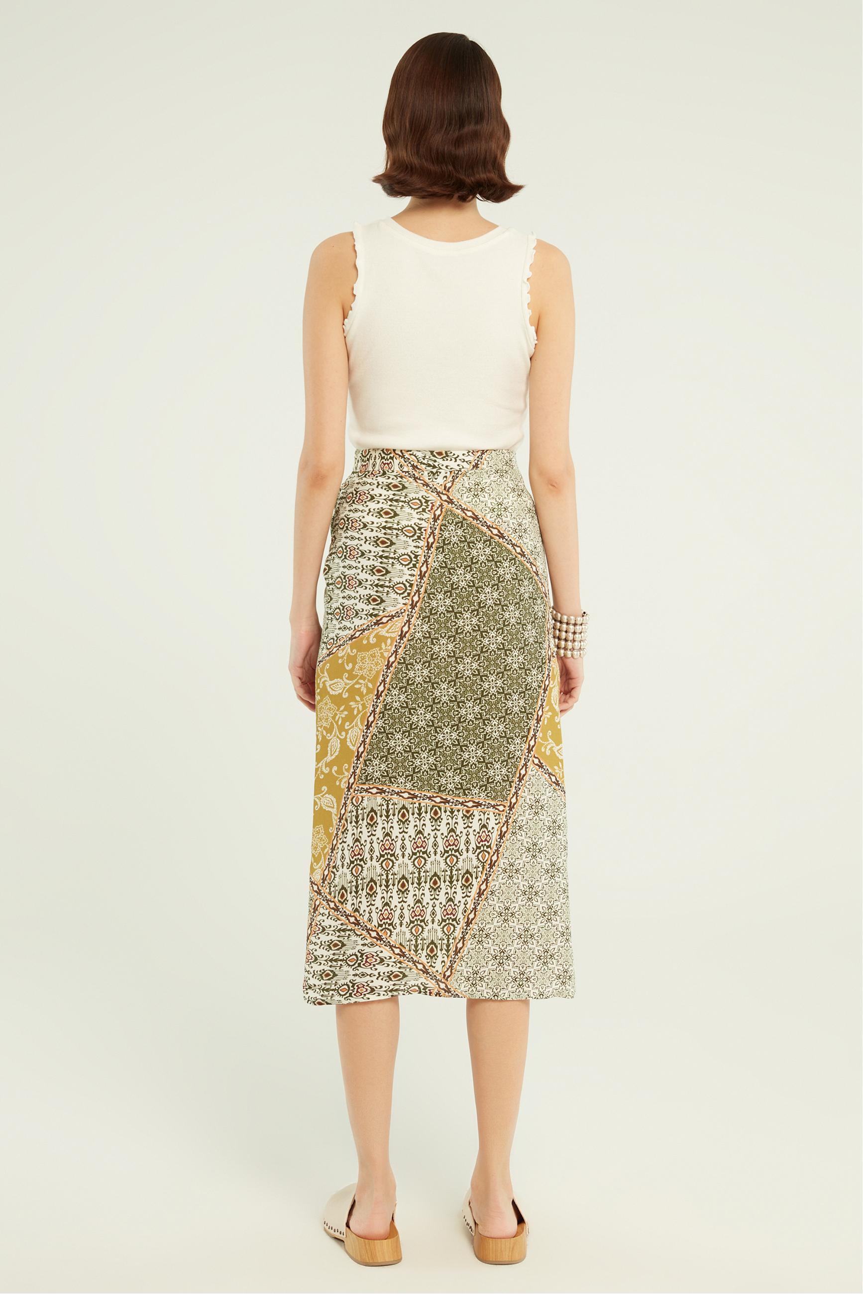 ETNİK DESENLİ MİDİ VİSKOZ ETEK