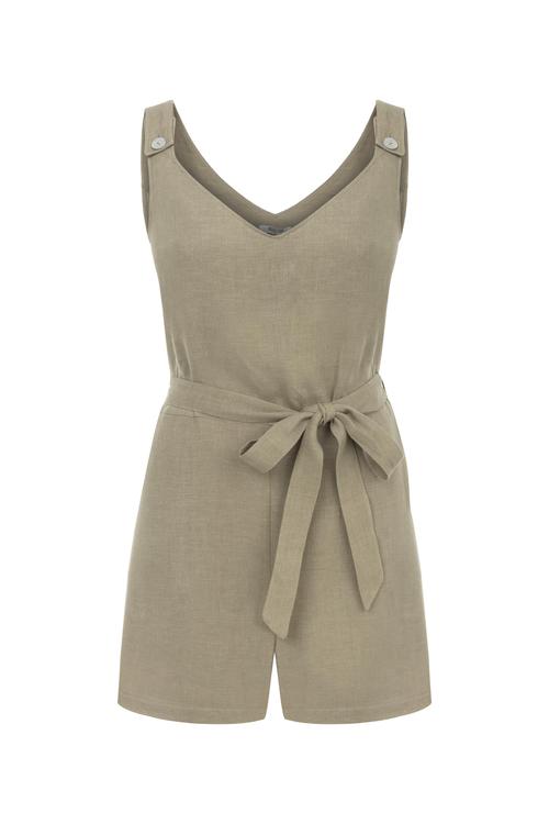  KUŞAKLI KOLSUZ MİNİ KETEN TULUM