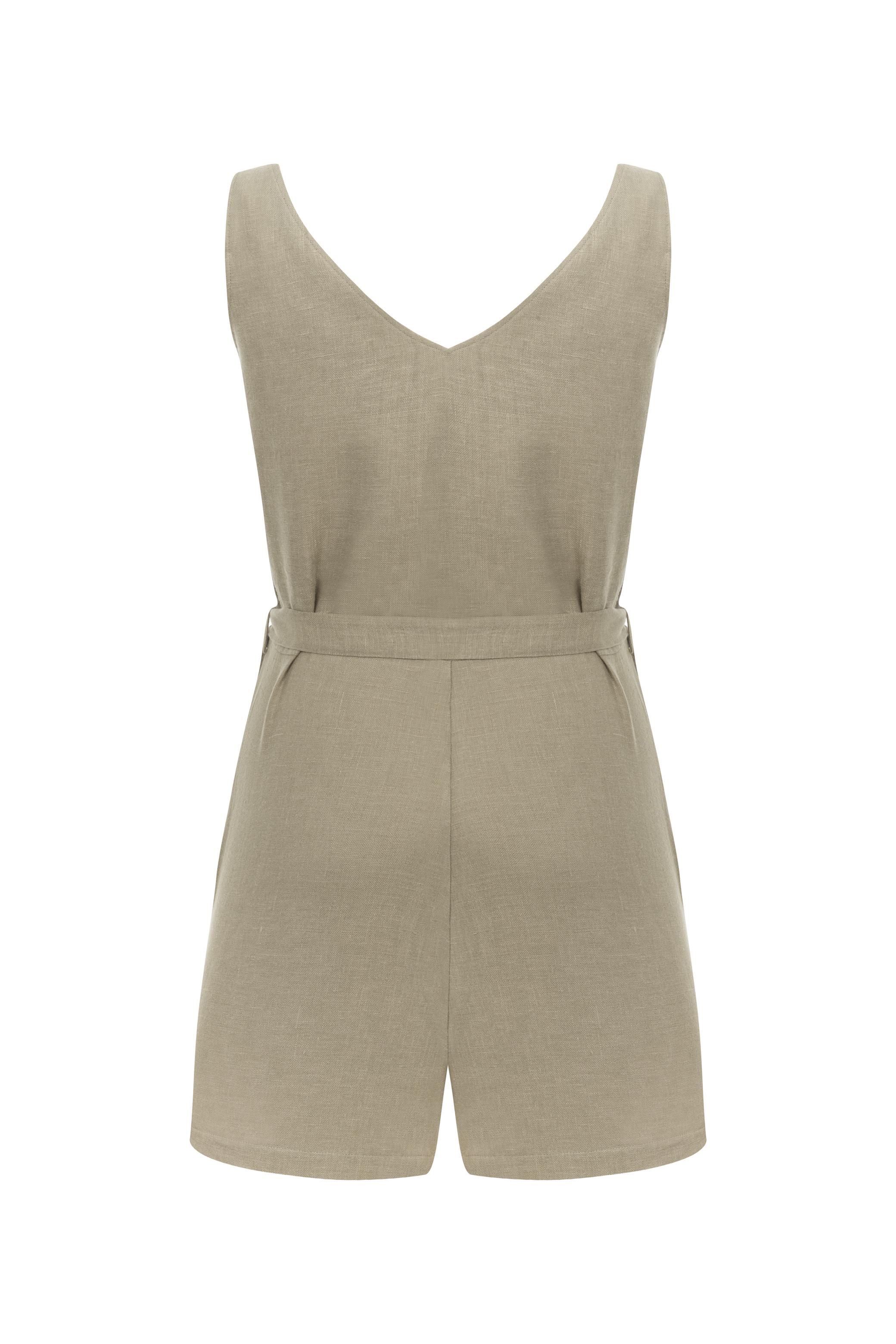 KUŞAKLI KOLSUZ MİNİ KETEN TULUM