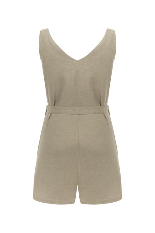  KUŞAKLI KOLSUZ MİNİ KETEN TULUM