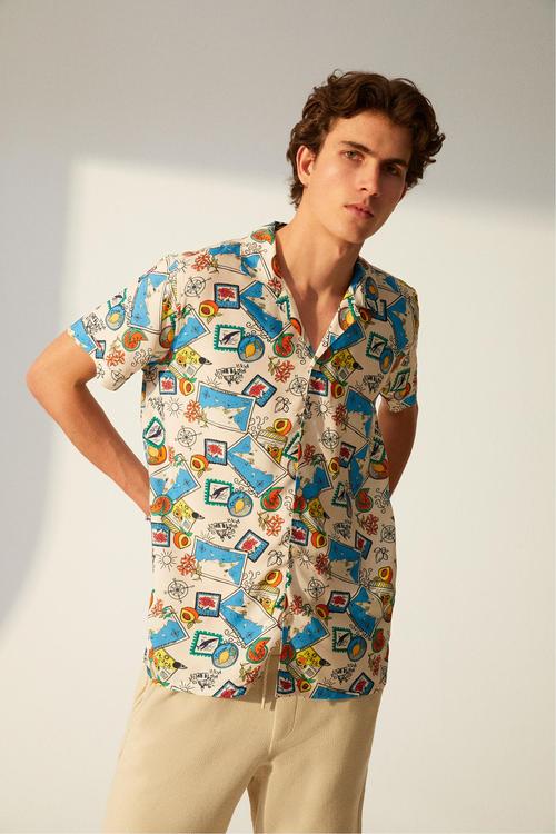  DESENLİ KISA KOLLU REGULAR FIT GÖMLEK