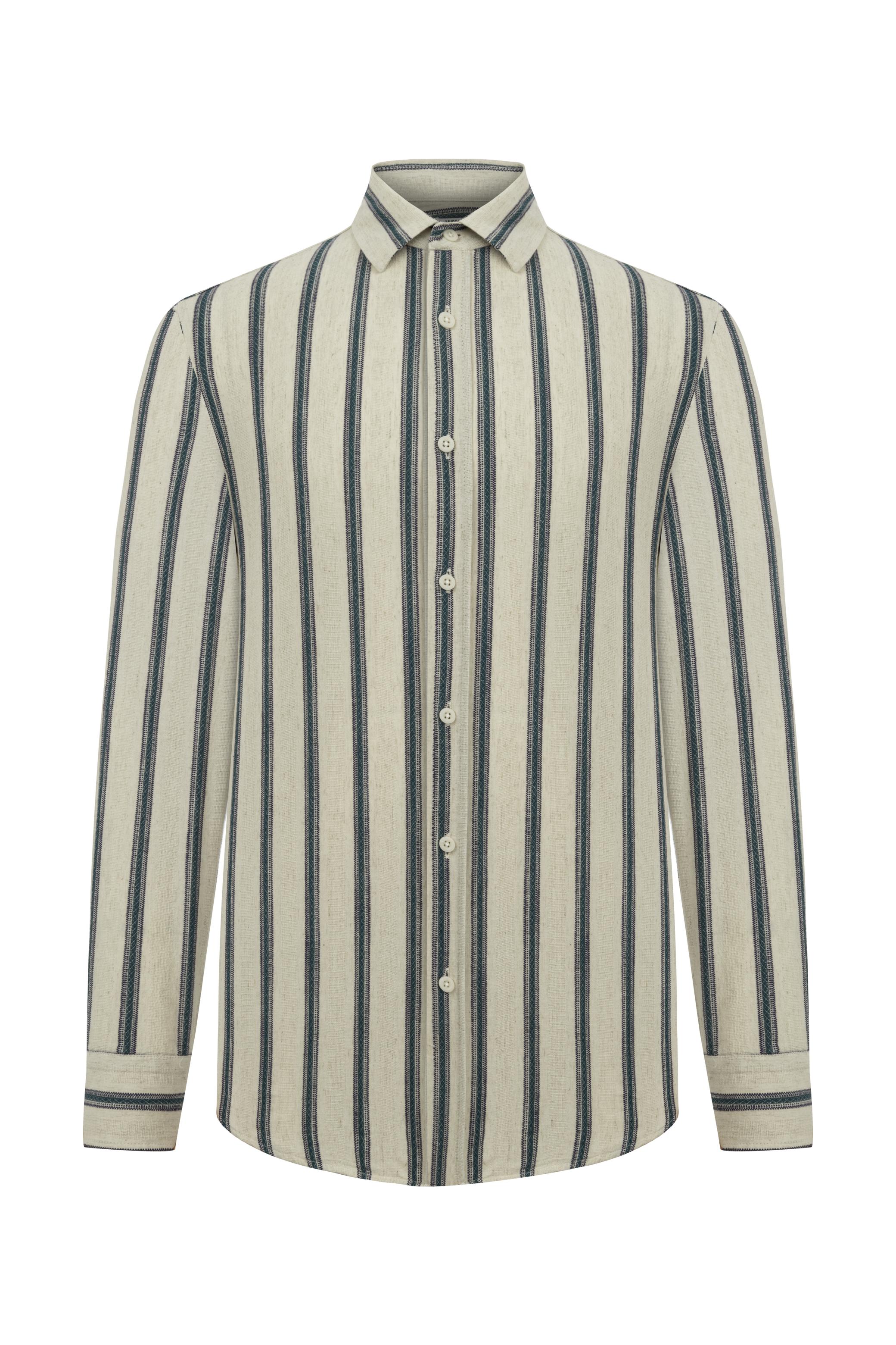 ÇİZGİLİ KETEN KARIŞIMLI REGULAR FIT GÖMLEK