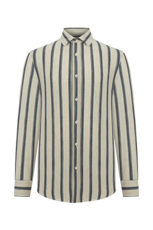  ÇİZGİLİ KETEN KARIŞIMLI REGULAR FIT GÖMLEK