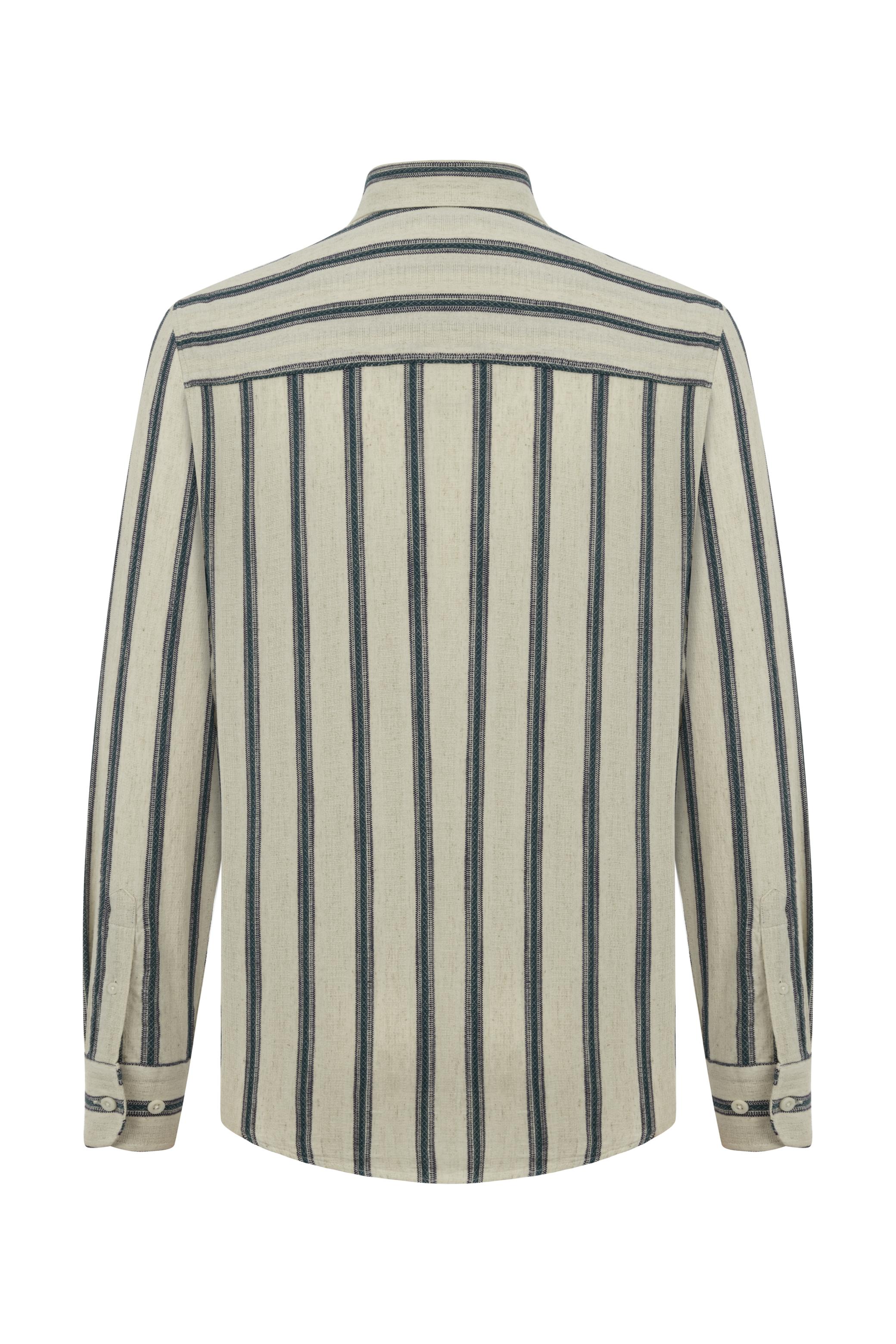 ÇİZGİLİ KETEN KARIŞIMLI REGULAR FIT GÖMLEK