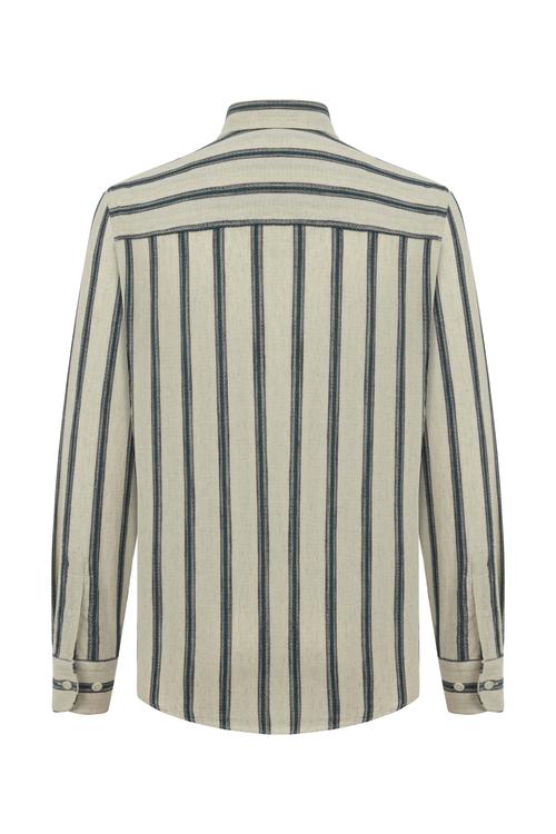  ÇİZGİLİ KETEN KARIŞIMLI REGULAR FIT GÖMLEK