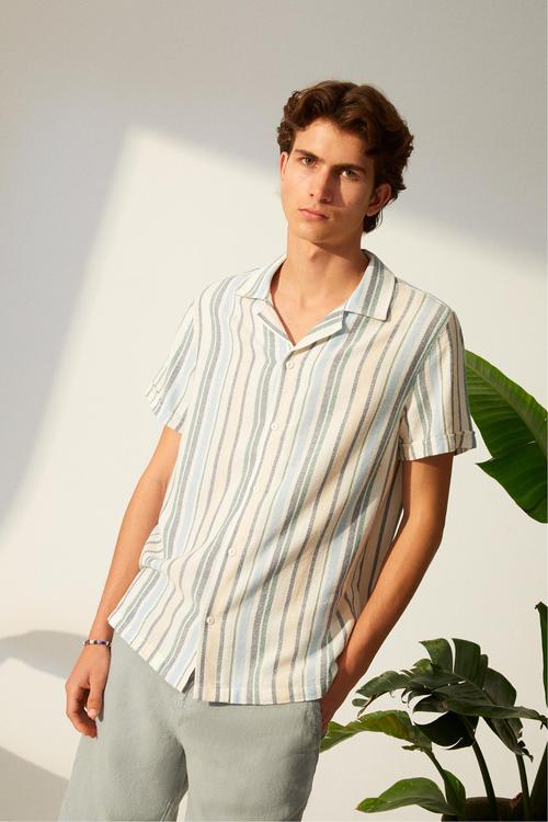  ÇİZGİLİ KISA KOLLU REGULAR FIT GÖMLEK