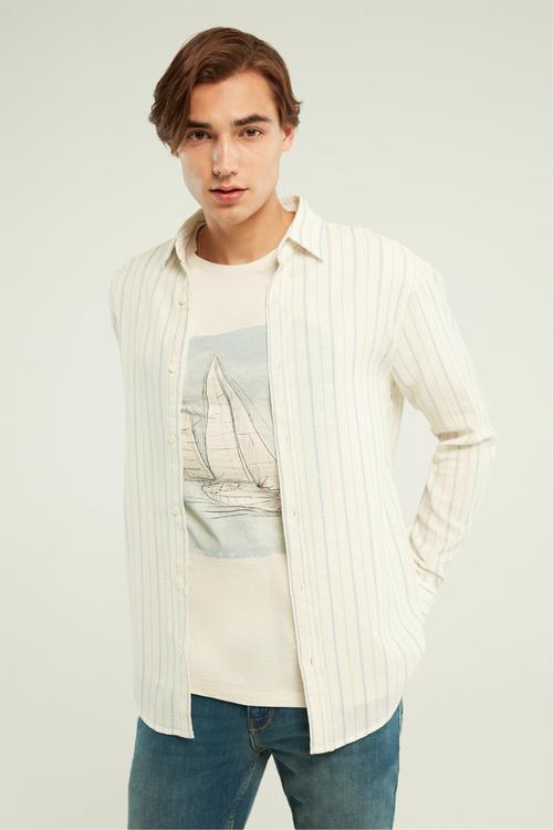  KETEN KARIŞIMLI ÇİZGİLİ REGULAR FIT GÖMLEK