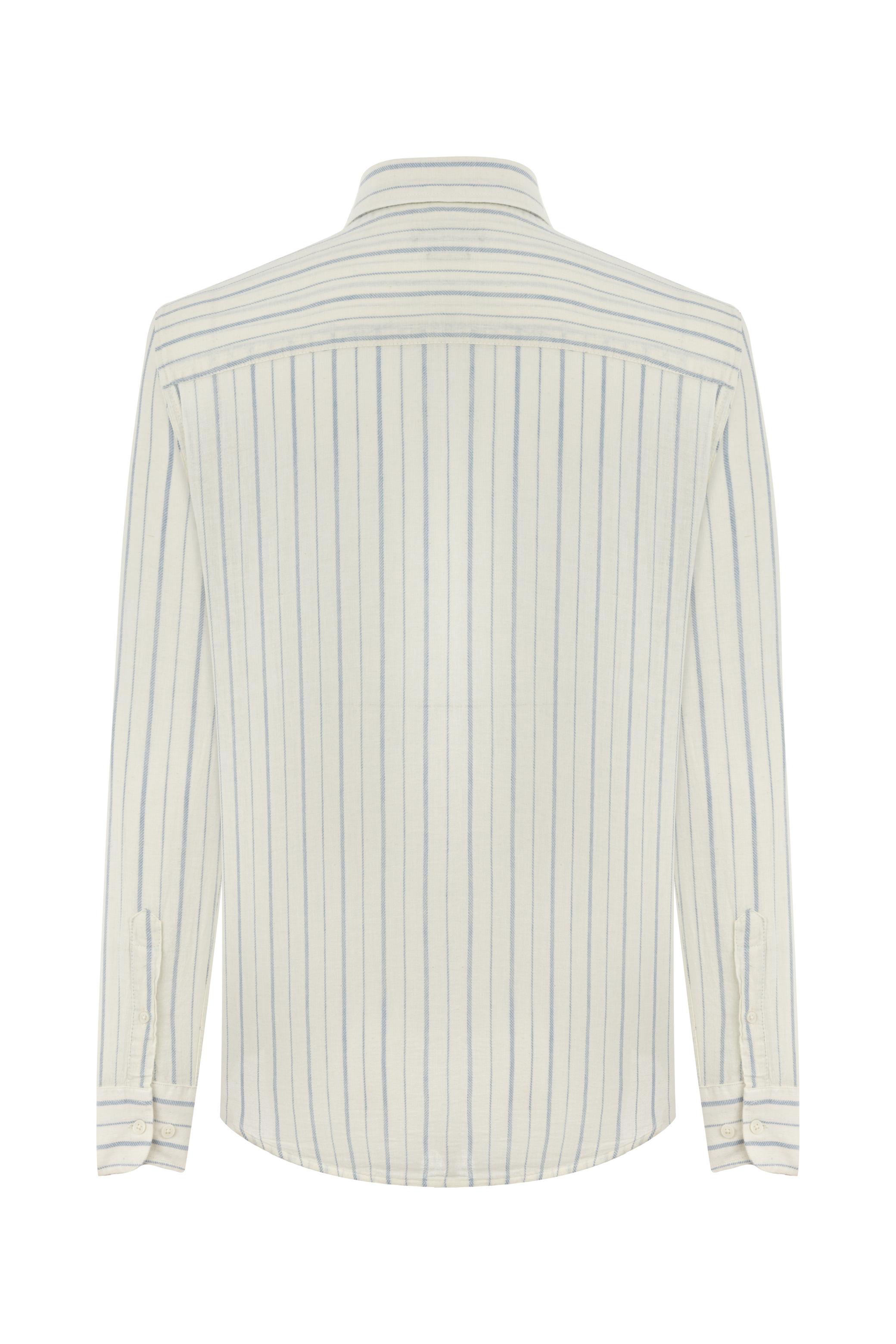 KETEN KARIŞIMLI ÇİZGİLİ REGULAR FIT GÖMLEK