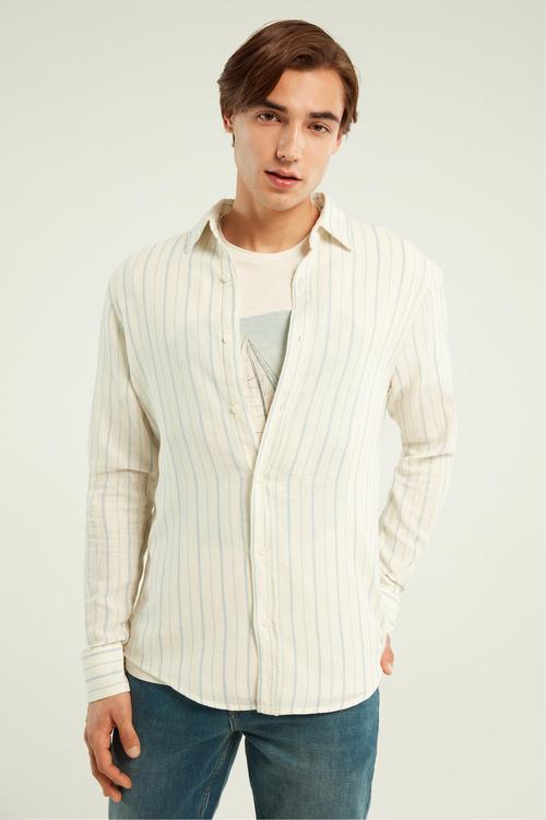  KETEN KARIŞIMLI ÇİZGİLİ REGULAR FIT GÖMLEK