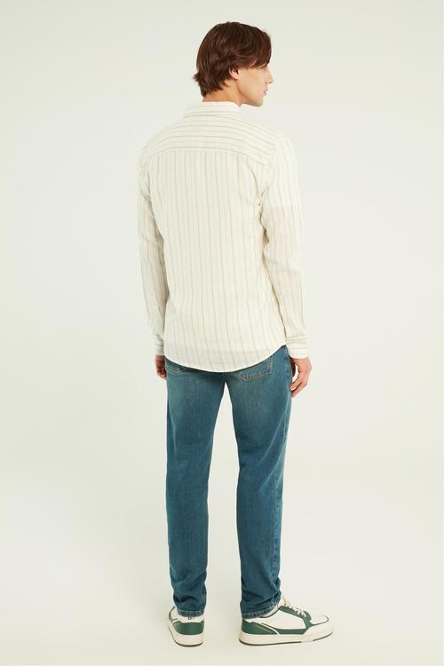  KETEN KARIŞIMLI ÇİZGİLİ REGULAR FIT GÖMLEK