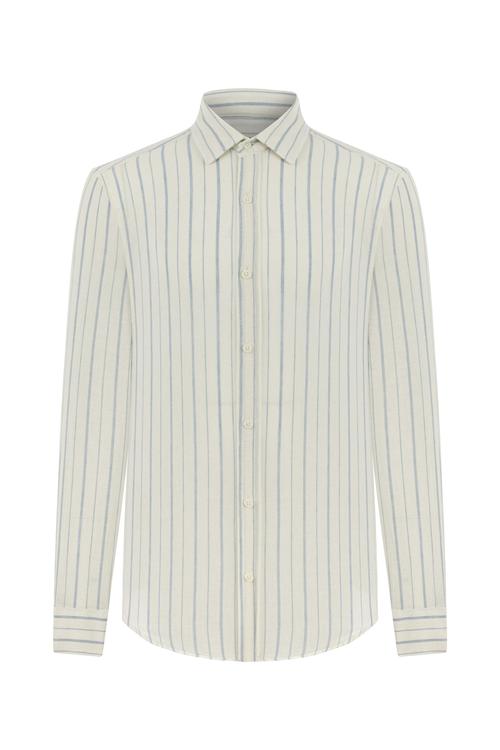  KETEN KARIŞIMLI ÇİZGİLİ REGULAR FIT GÖMLEK