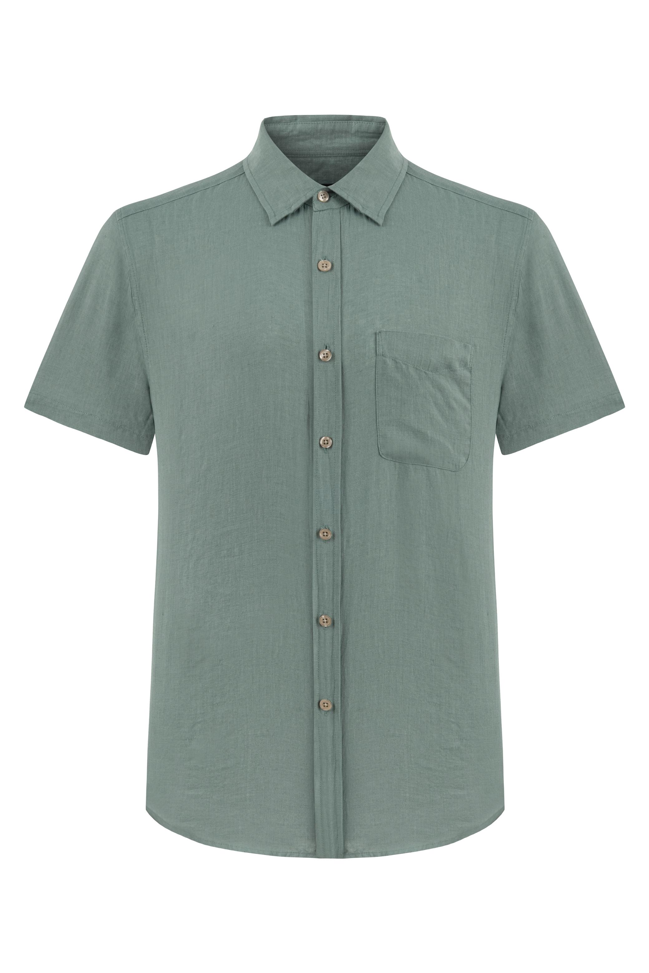 KISA KOLLU REGULAR FIT KETEN GÖMLEK