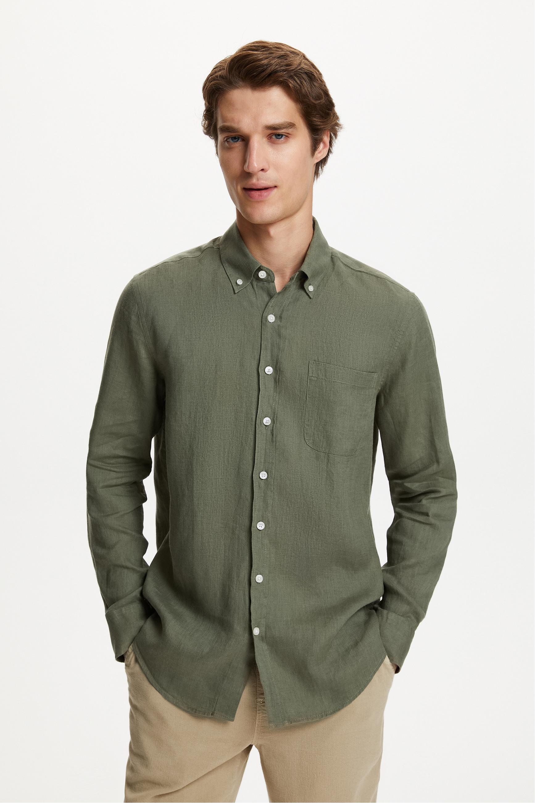 REGULAR FIT KETEN GÖMLEK