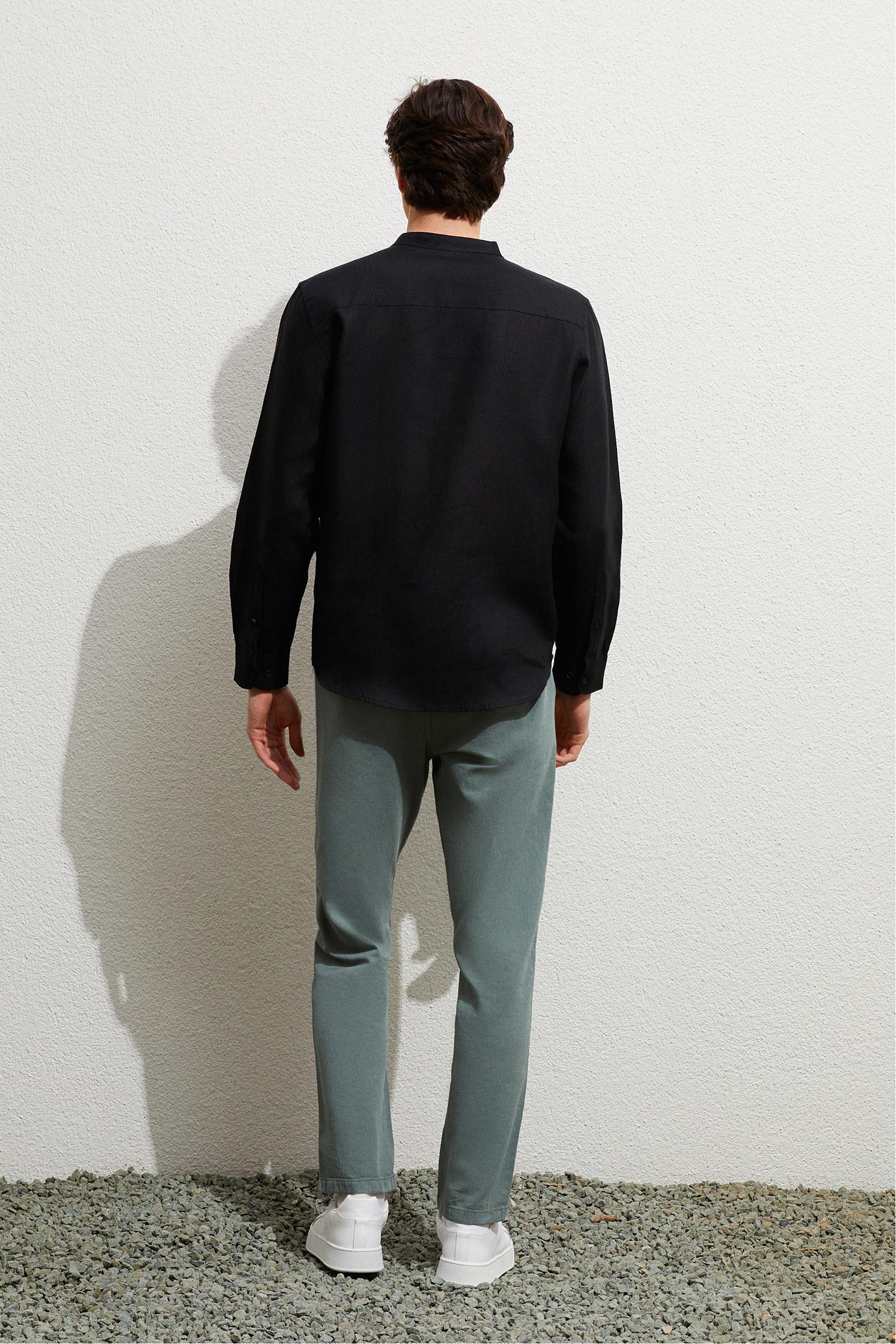 HAKİM YAKA REGULAR FIT KETEN GÖMLEK