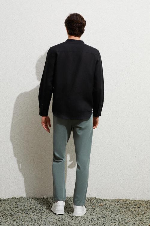  HAKİM YAKA REGULAR FIT KETEN GÖMLEK