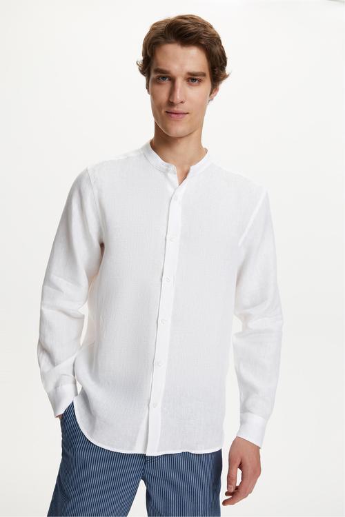  HAKİM YAKA REGULAR FIT KETEN GÖMLEK