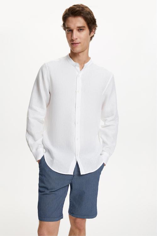  HAKİM YAKA REGULAR FIT KETEN GÖMLEK