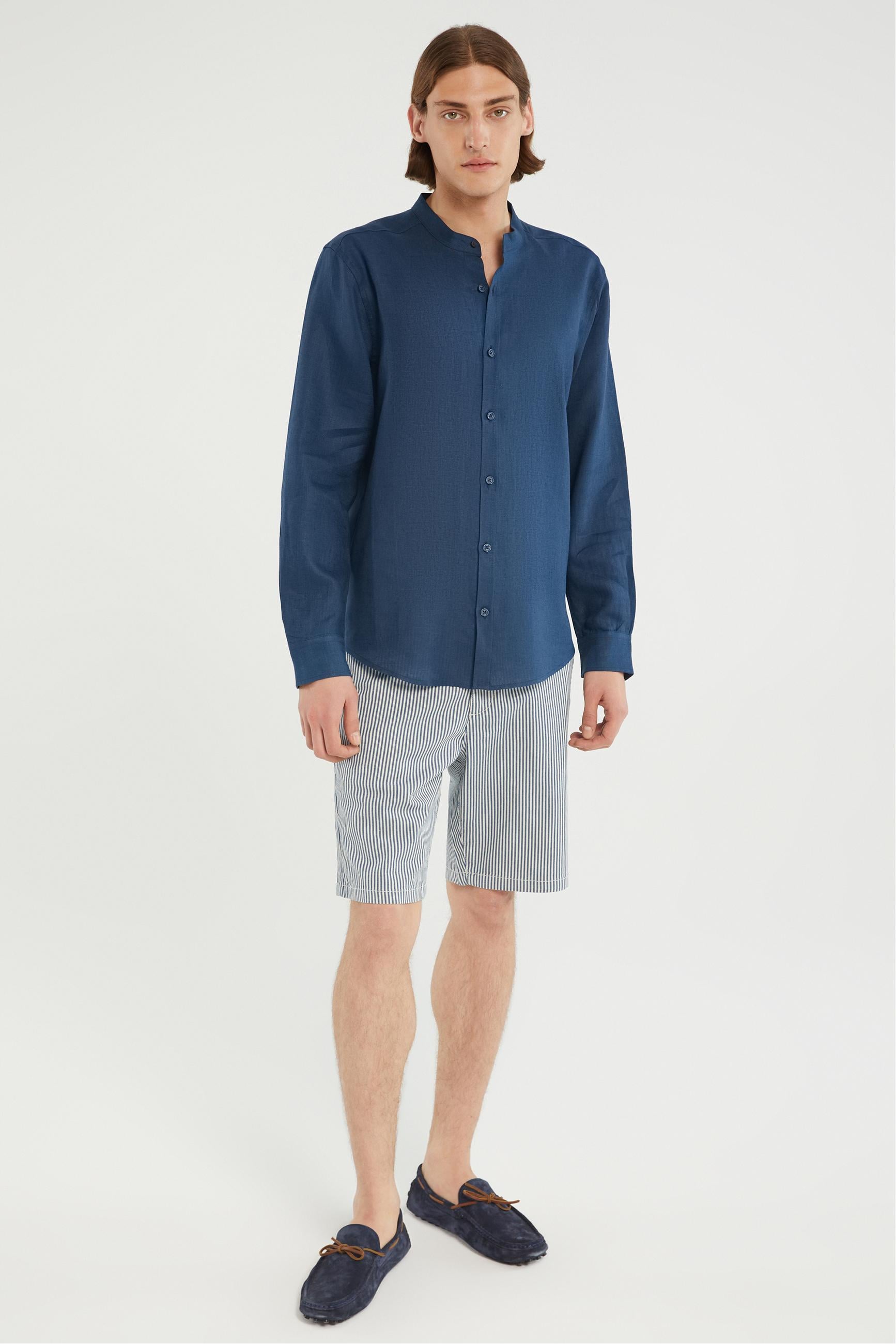 HAKİM YAKA REGULAR FIT KETEN GÖMLEK