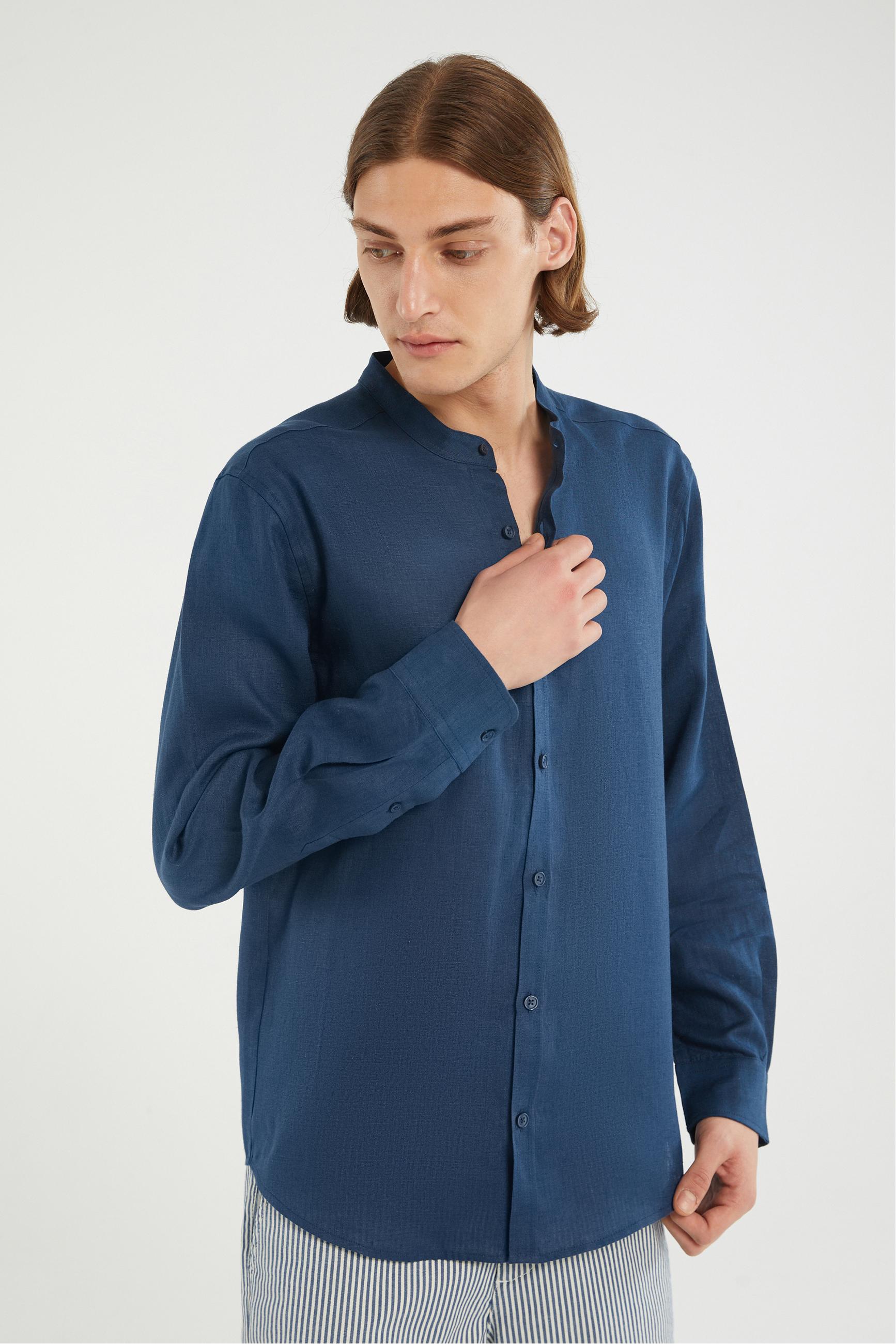 HAKİM YAKA REGULAR FIT KETEN GÖMLEK