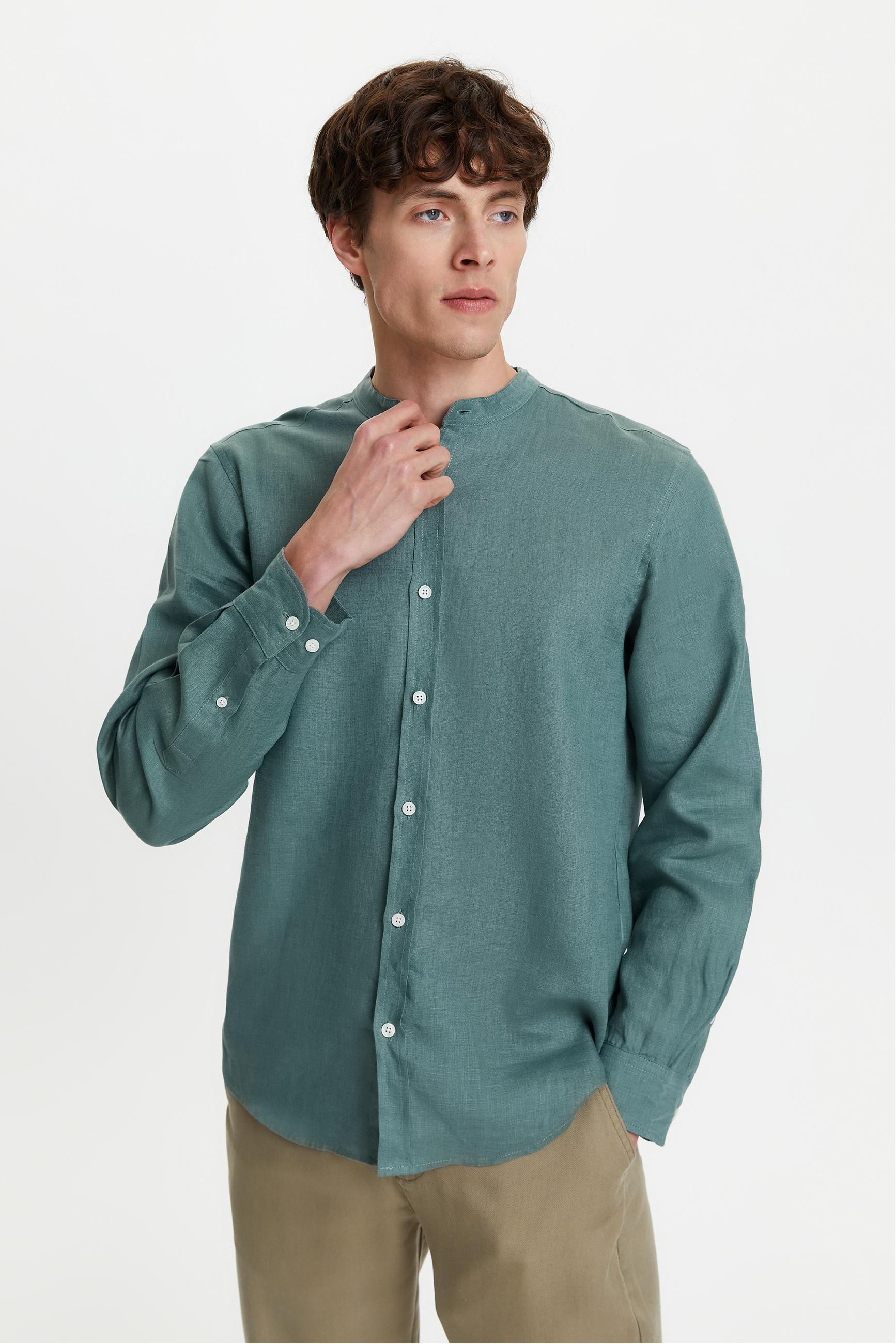 HAKİM YAKA REGULAR FIT KETEN GÖMLEK