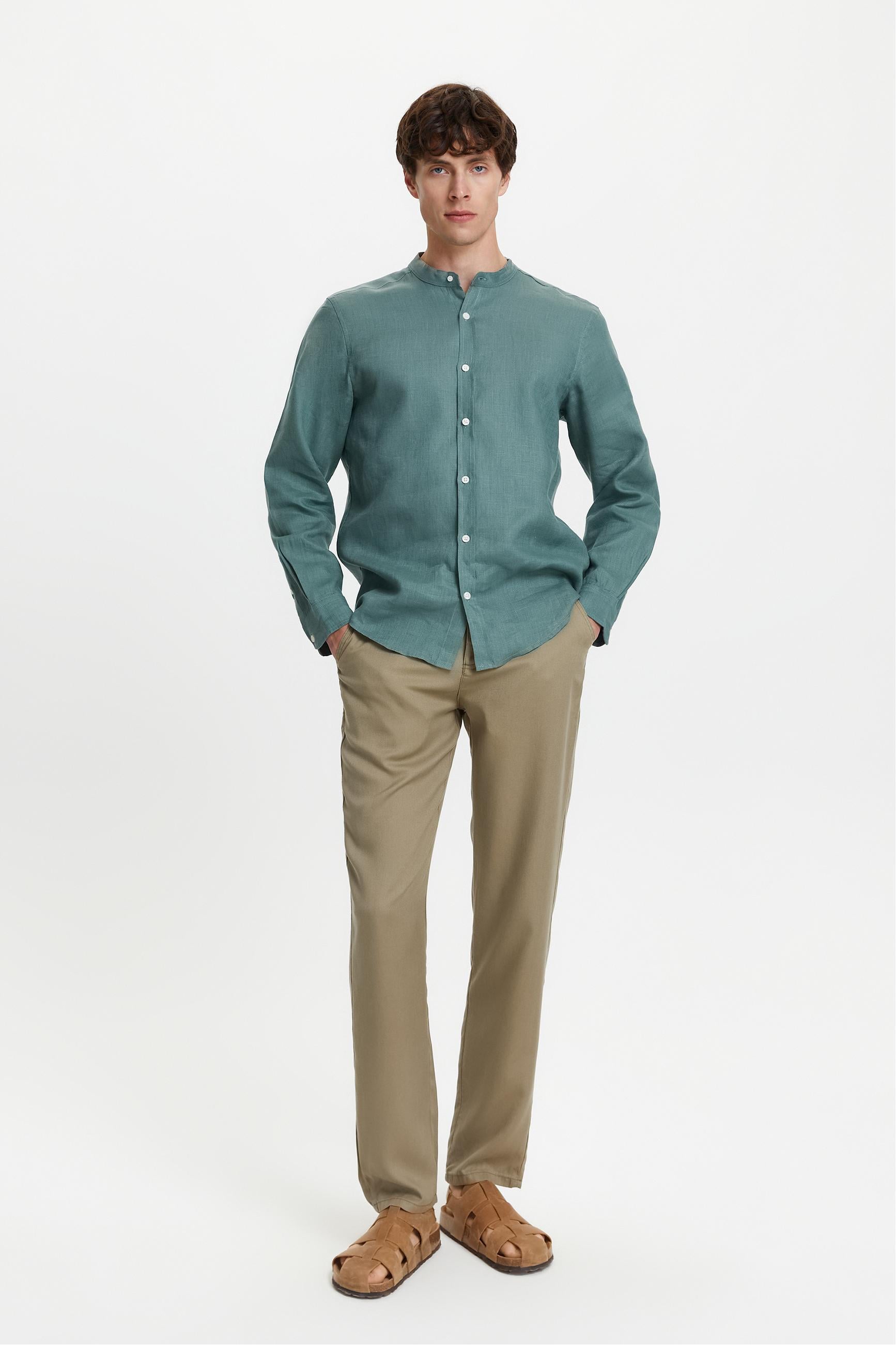 HAKİM YAKA REGULAR FIT KETEN GÖMLEK