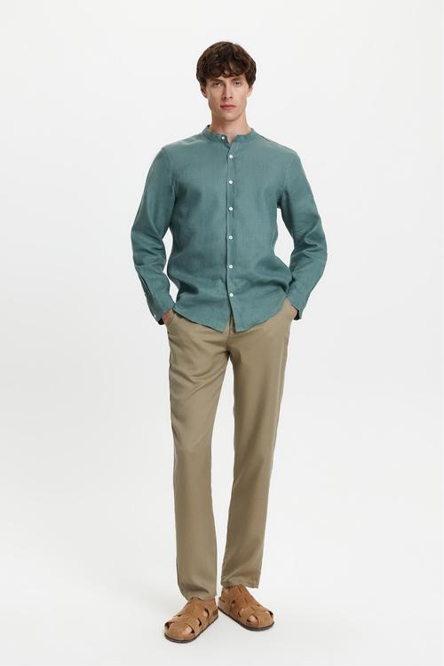  HAKİM YAKA REGULAR FIT KETEN GÖMLEK