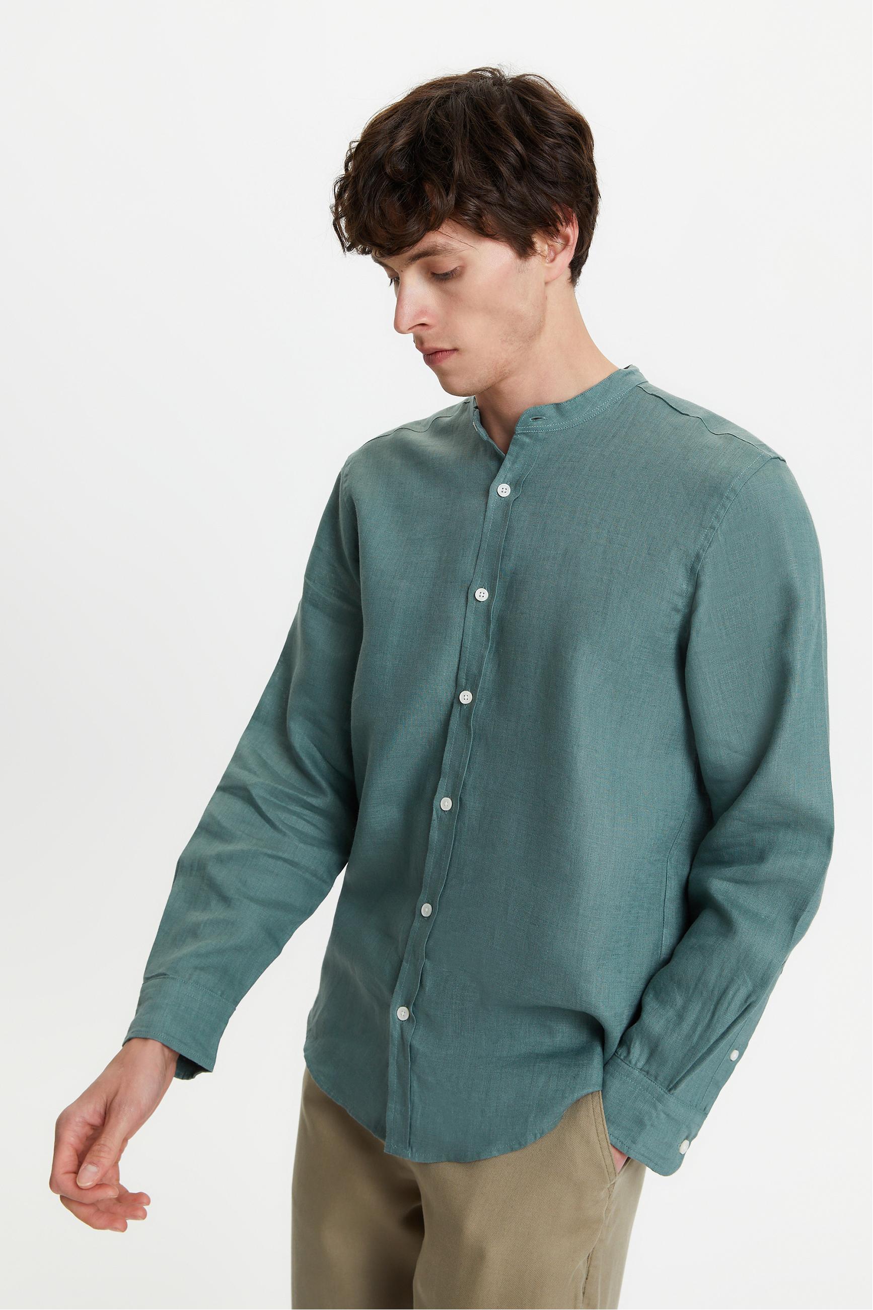 HAKİM YAKA REGULAR FIT KETEN GÖMLEK