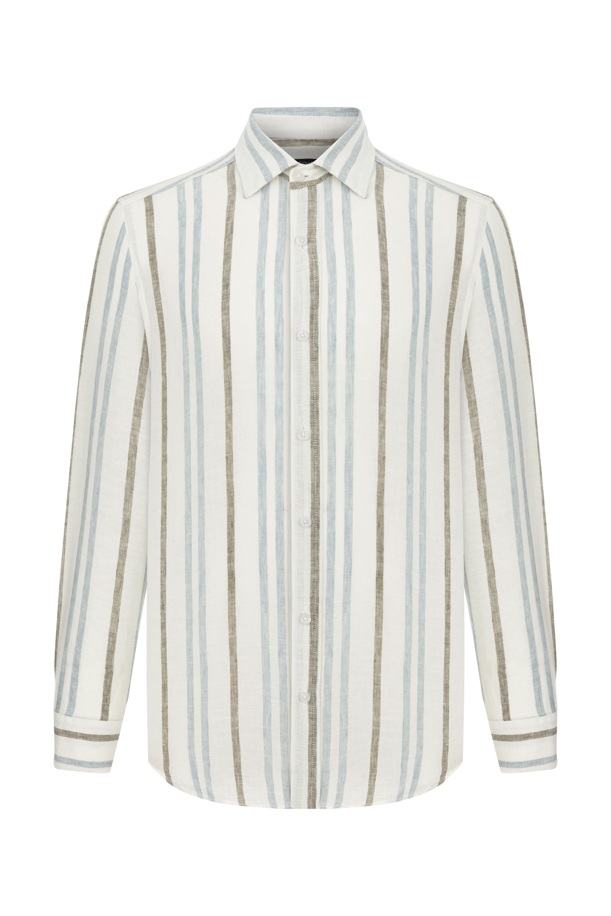 ÇİZGİLİ REGULAR FIT KETEN GÖMLEK