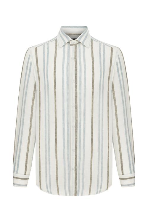  ÇİZGİLİ REGULAR FIT KETEN GÖMLEK