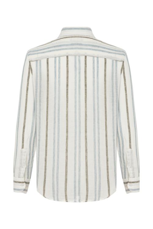  ÇİZGİLİ REGULAR FIT KETEN GÖMLEK