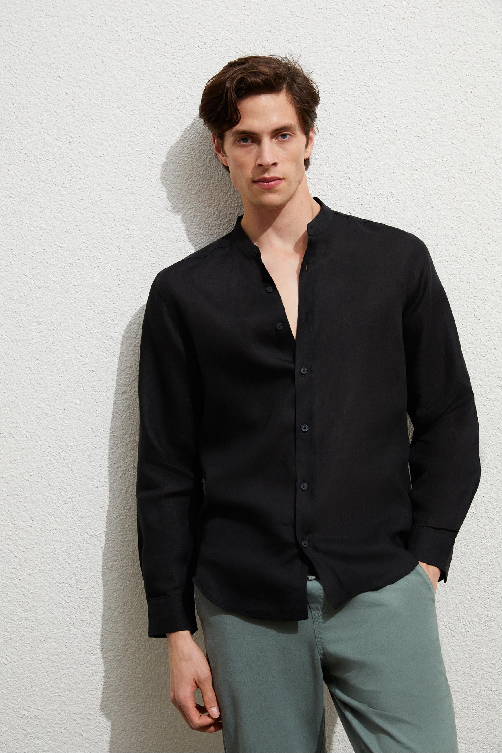 HAKİM YAKA REGULAR FIT KETEN GÖMLEK