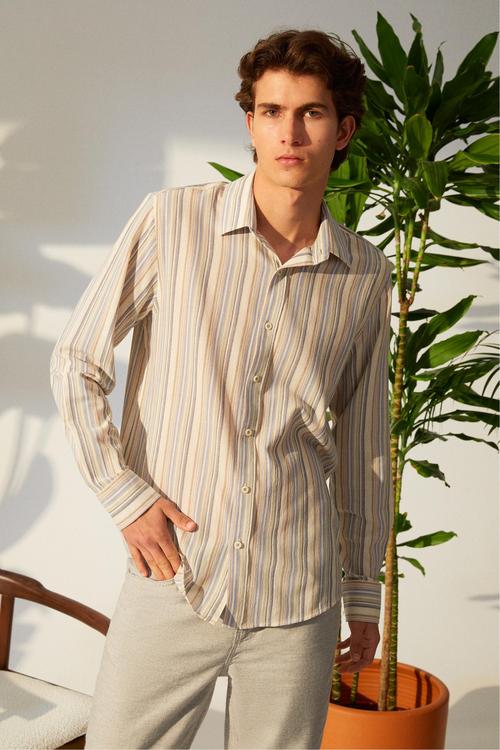  ÇİZGİLİ PAMUKLU REGULAR FIT GÖMLEK